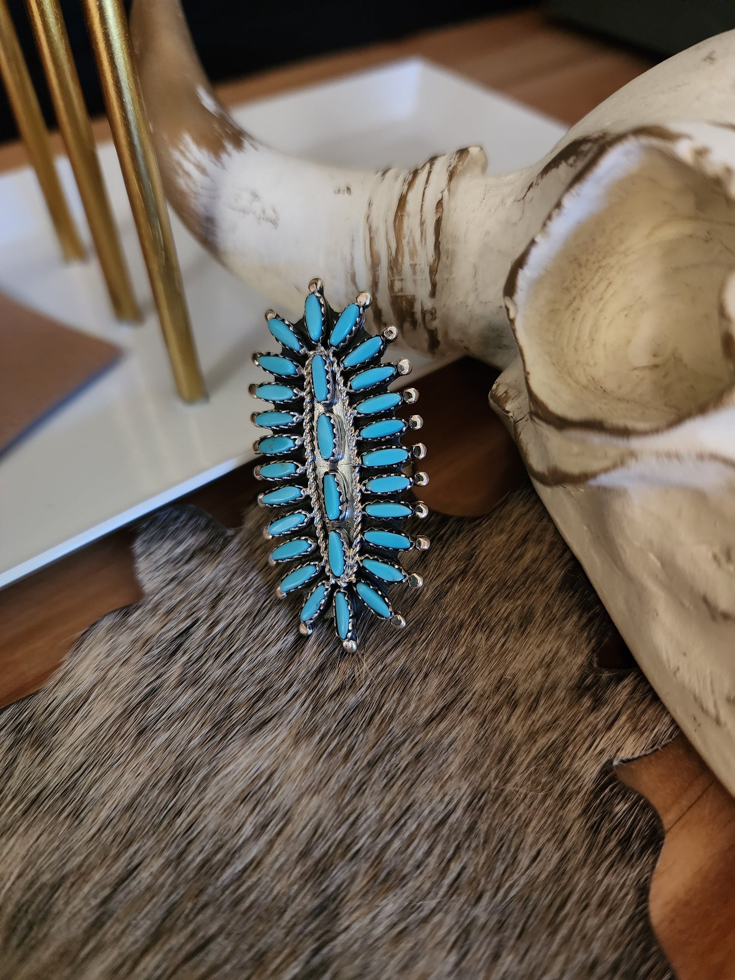 ROSEMARY TOM NEZ TURQUOISE NEEDLEPOINT CLUSTER RING
