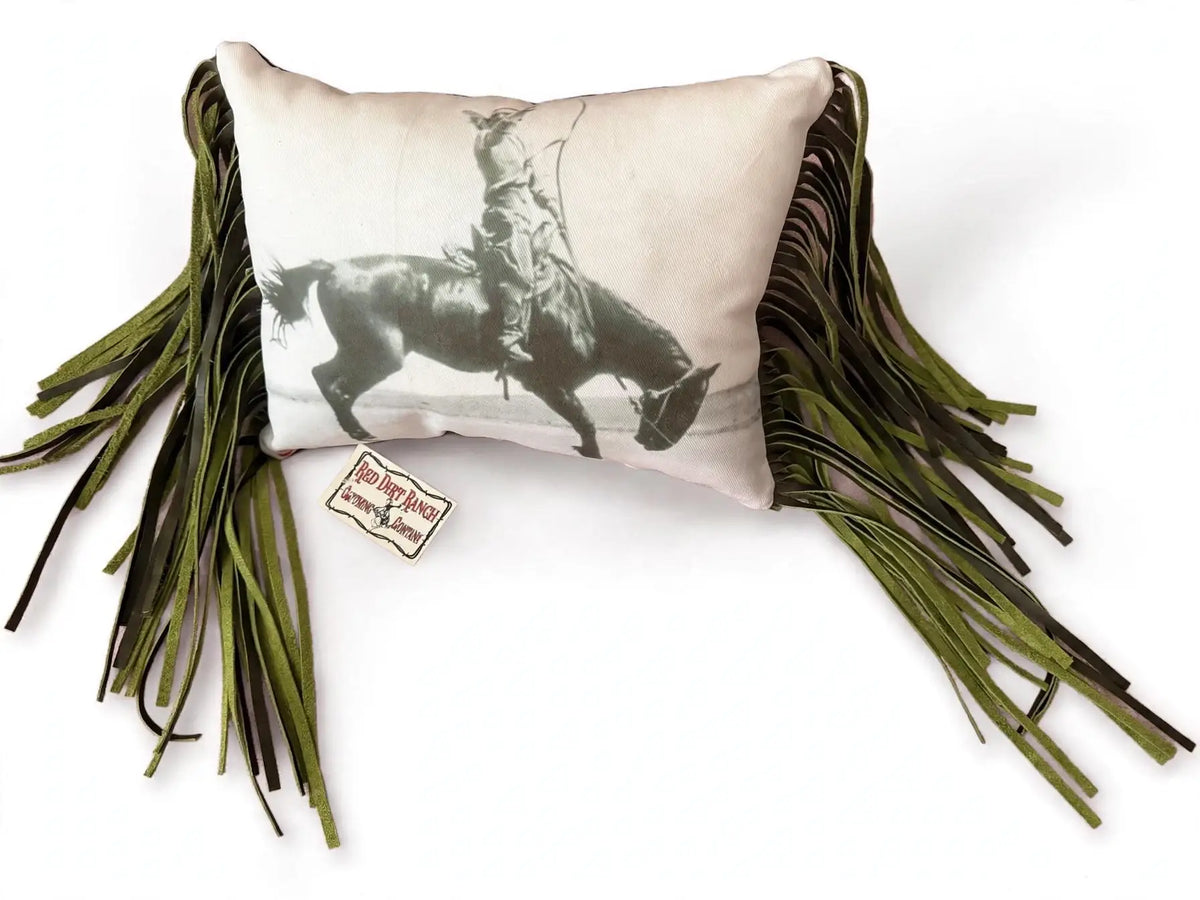 Old West Cowgirl Sage Green Fringe Pillow