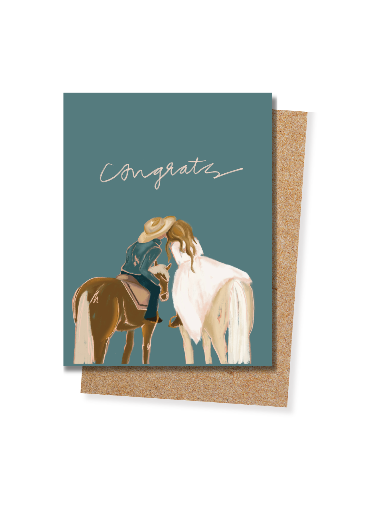 Congrats Horseback Bride and Groom Wedding Card