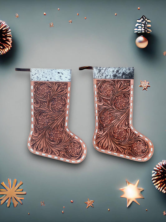 All Tooled Christmas Stockings Cowhide 