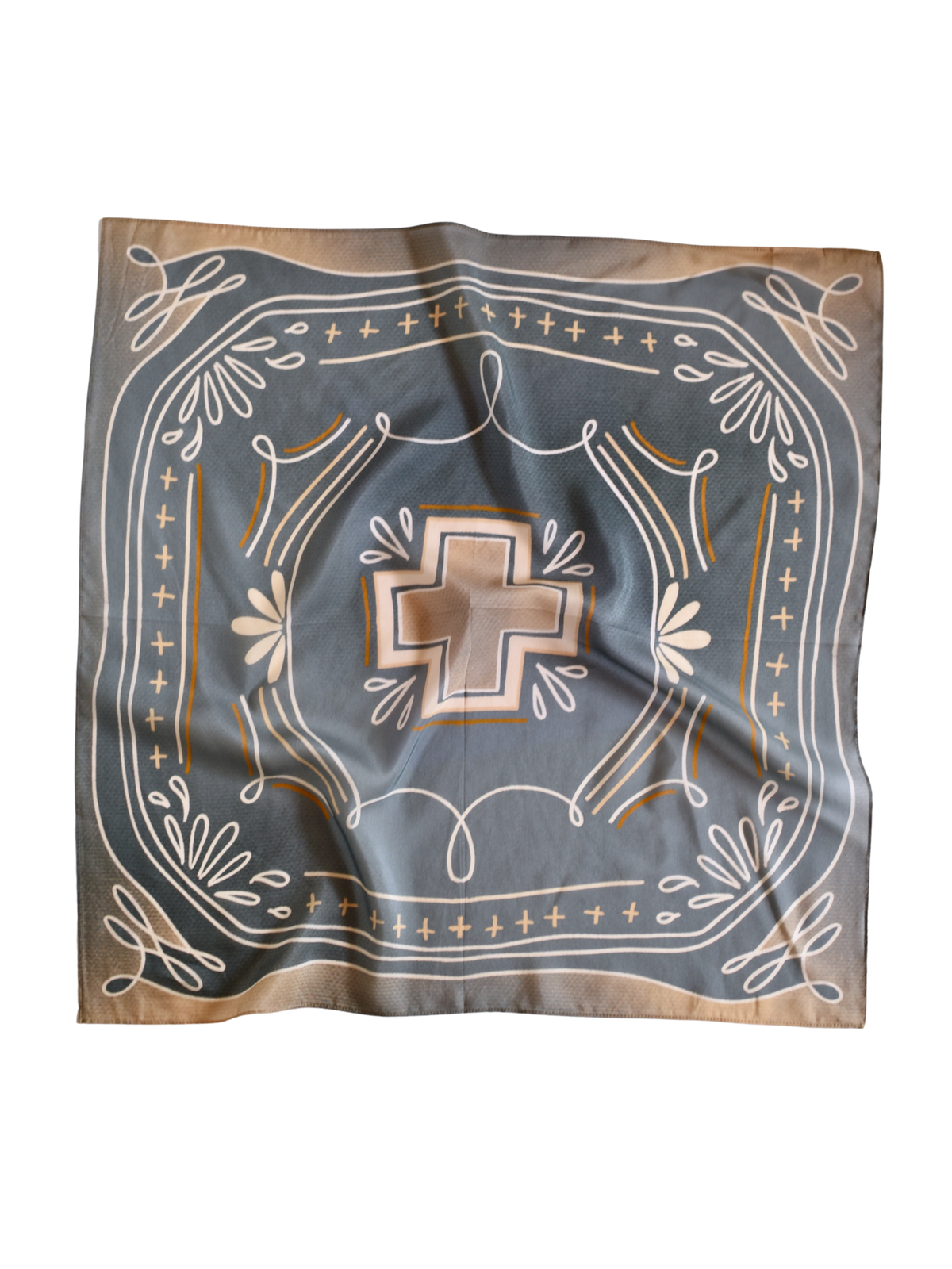 Blue Geometric Wild Rag Western Silk Scarf