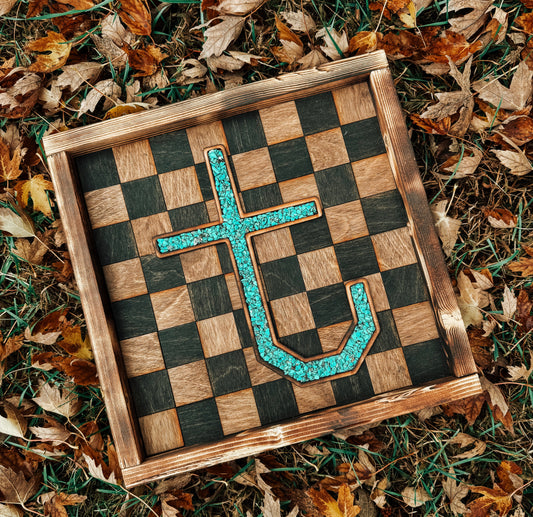 Checkered Branded Stone Inlay Sign