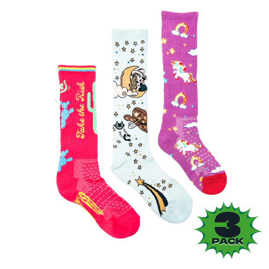 The Lucky 3 Pack |Outlaw Dreamers  Risky Cosmic Unicorn Performance Boot Socks