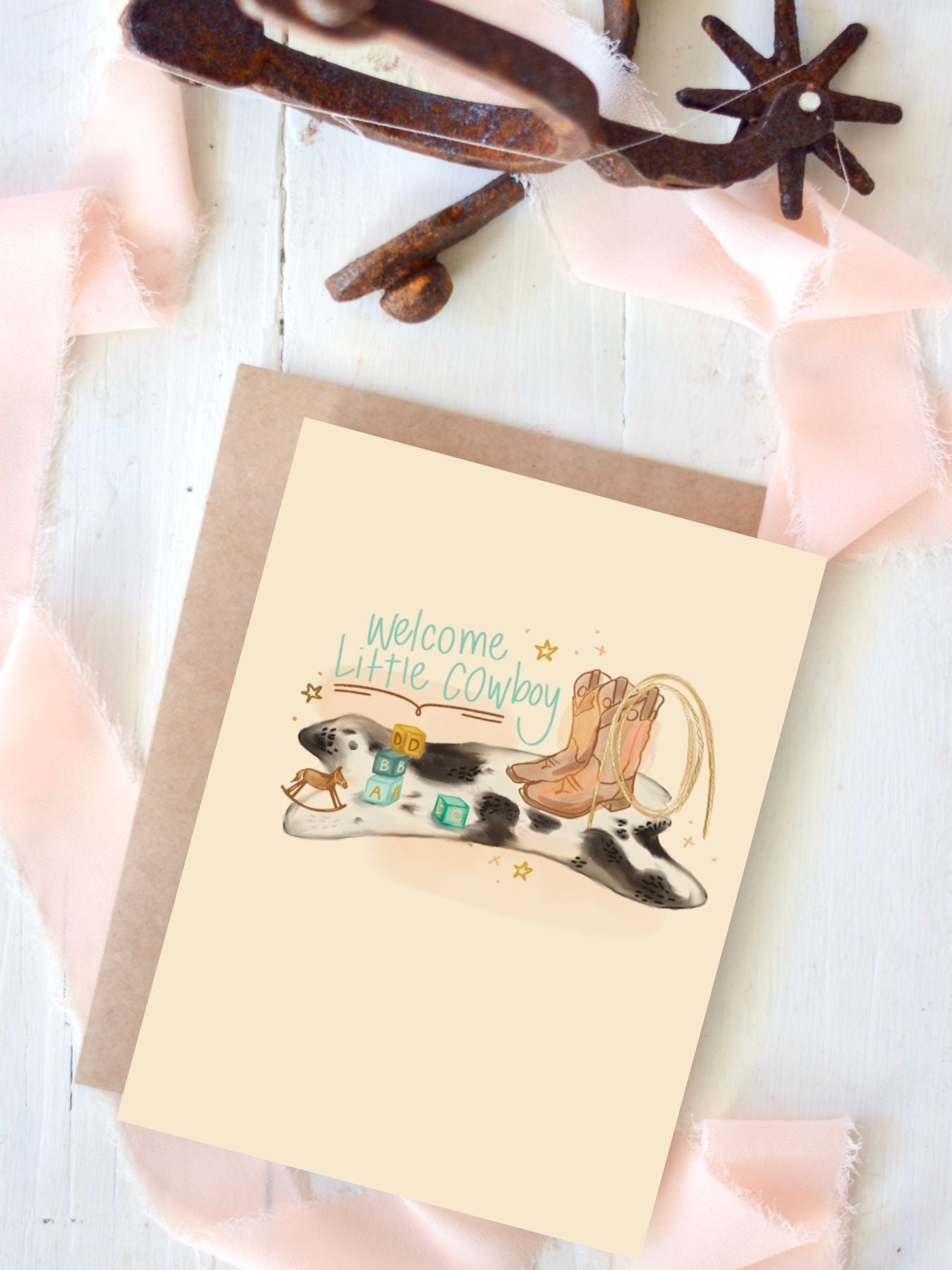 Welcome Little Cowboy Baby Card