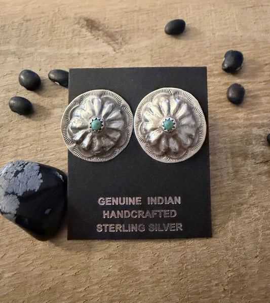 Native Made by Joann Begay Sterling Silver Concho Earrings