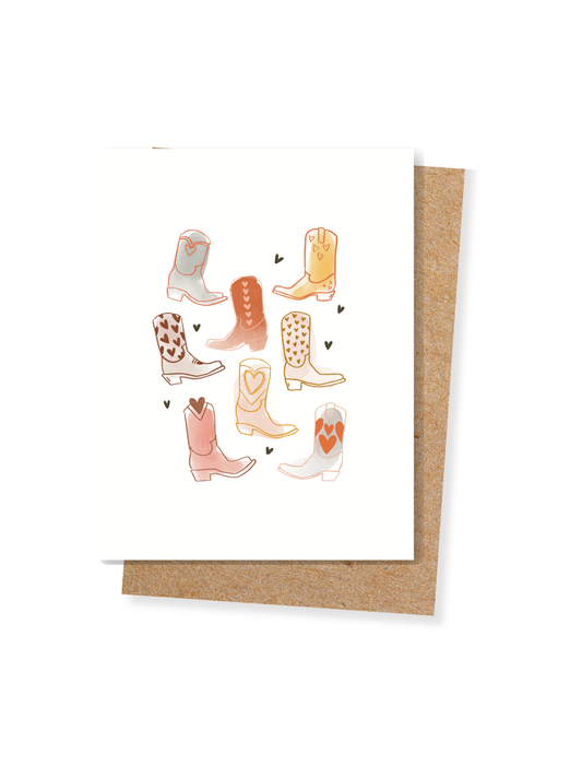 Vintage Cowboy Boots with Hearts Western Single Card