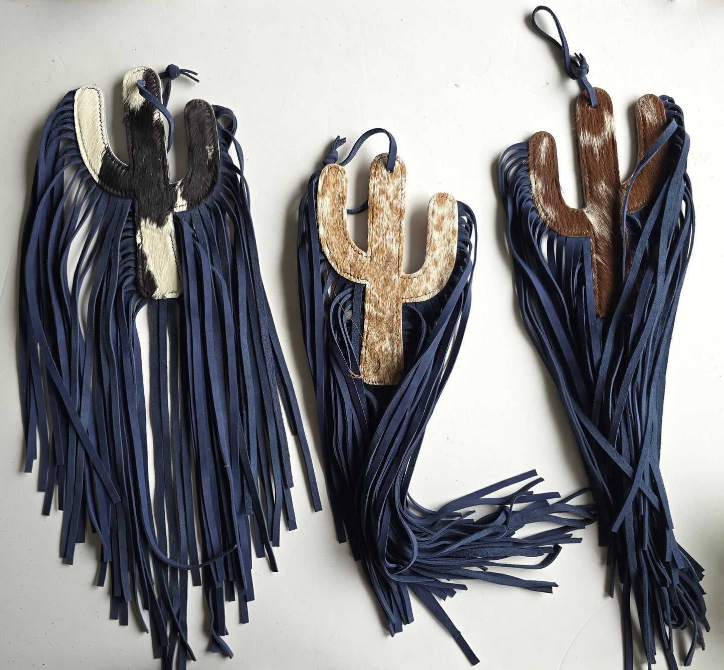 Cowhide Bag Charm - Large Cactus - Leather Fringes, Tassels