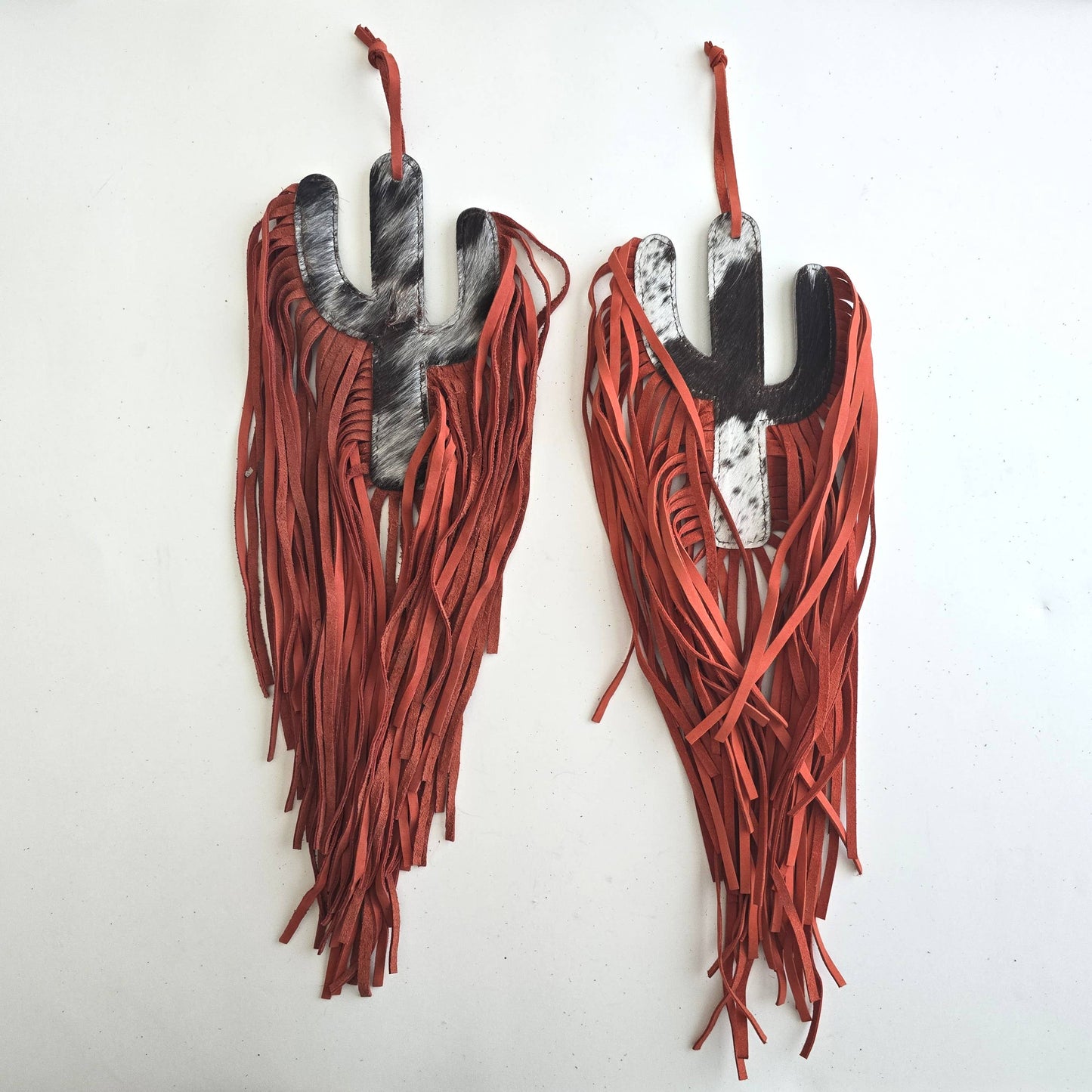 Cowhide Bag Charm - Large Cactus - Leather Fringes, Tassels