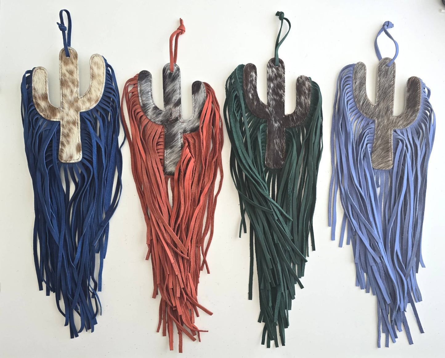 Cowhide Bag Charm - Large Cactus - Leather Fringes, Tassels