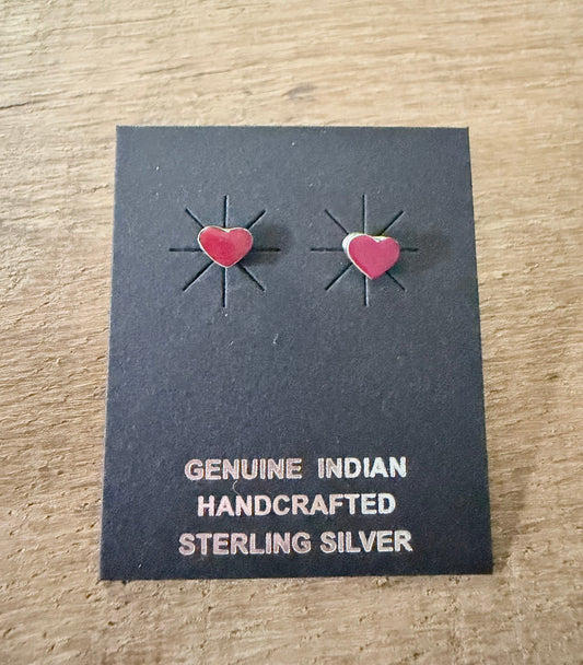 Red Rosarita and Sterling Silver Heart Stud Earrings