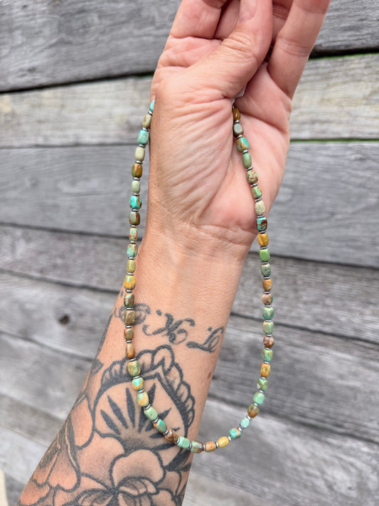 Turquoise Tube Necklace with Sterling Silver and Hematite