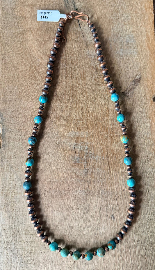 Copper Pearl and Turquoise Necklace 6mm