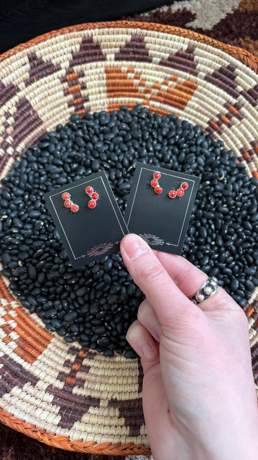 3 STONE CORAL STUD EARRINGS BY SYLVIA CHEE