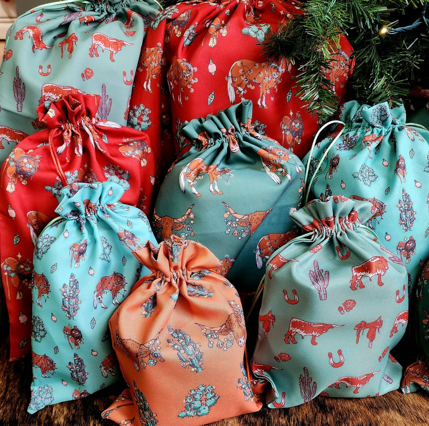 Western Reusable Gift Bag- Any Occasion Longhorn and Cactus