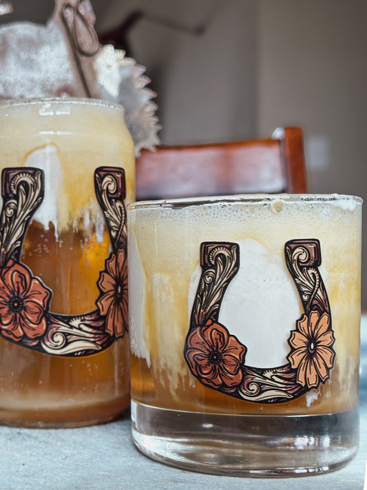 On the Rocks Glass Tooled Horseshoe