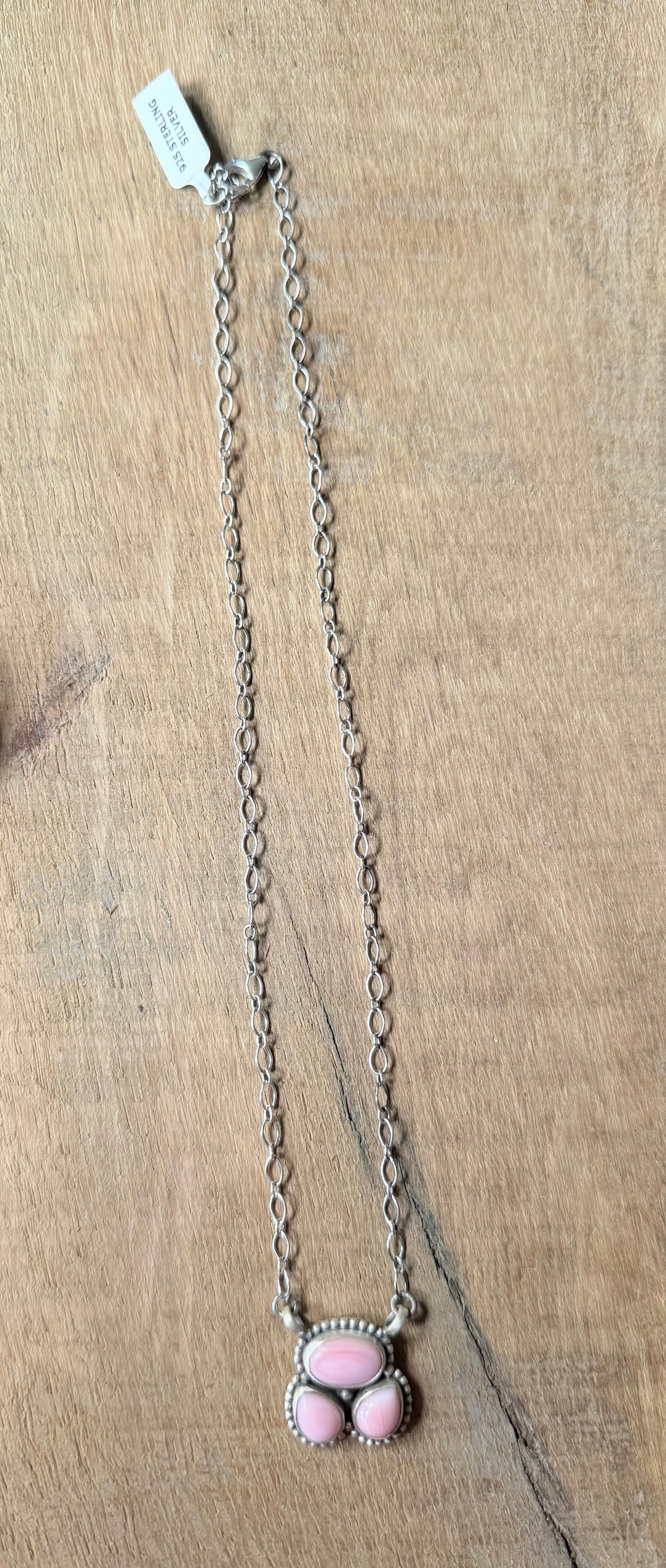 Sterling Silver and 3 Stone Pink Conch Necklace