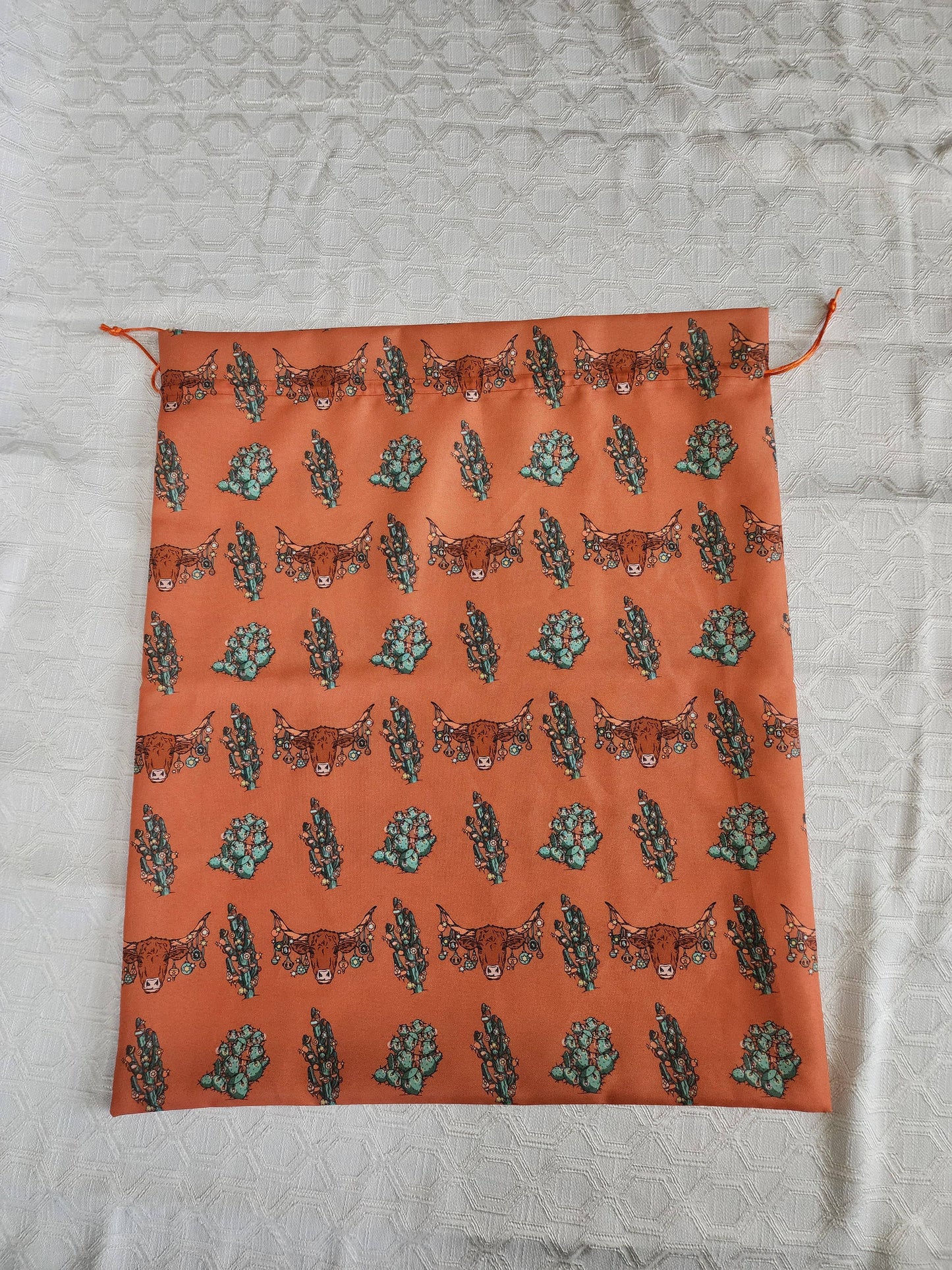 Western Christmas Reusable Gift Bags-Orange Longhorns Print