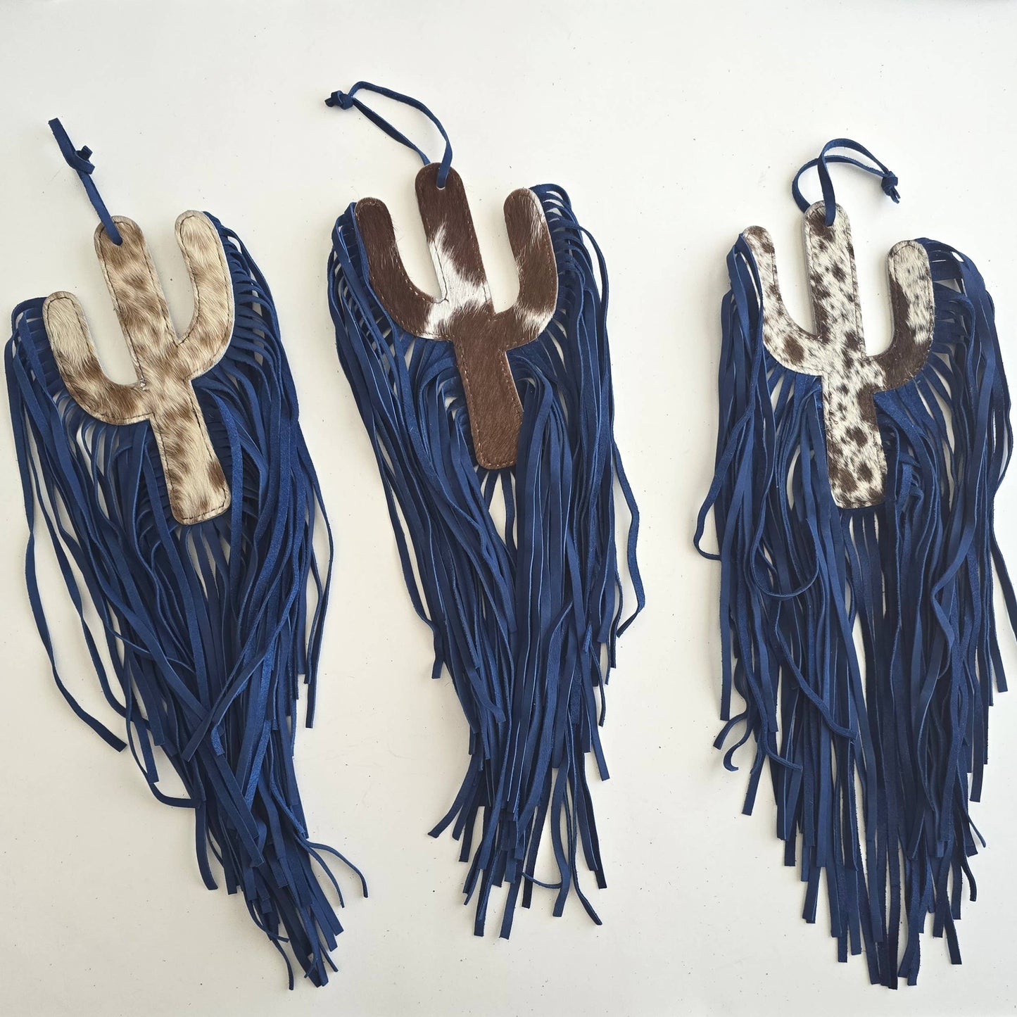 Cowhide Bag Charm - Large Cactus - Leather Fringes, Tassels