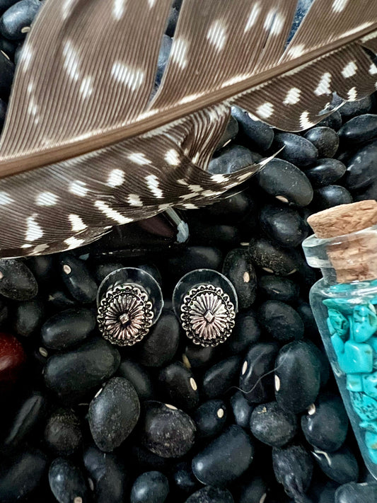 Oval Silver Concho Earrings