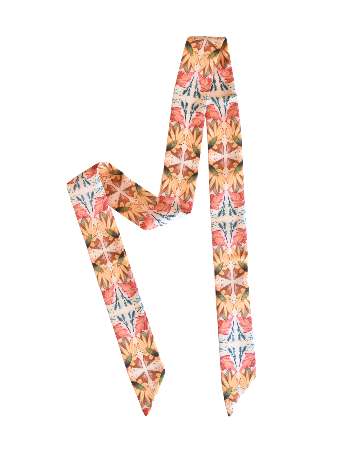 Lucky Wildflowers Twilly Scarf: Western Floral Satin Chiffon Scarf