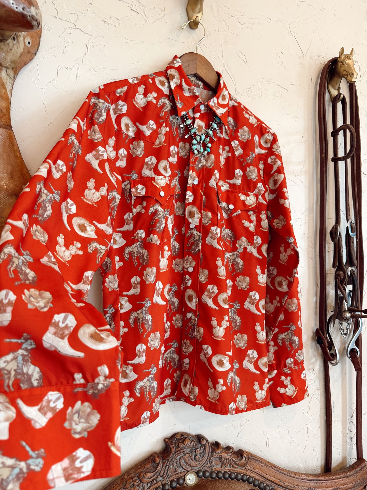The Red Cactus Pearl Snap Top