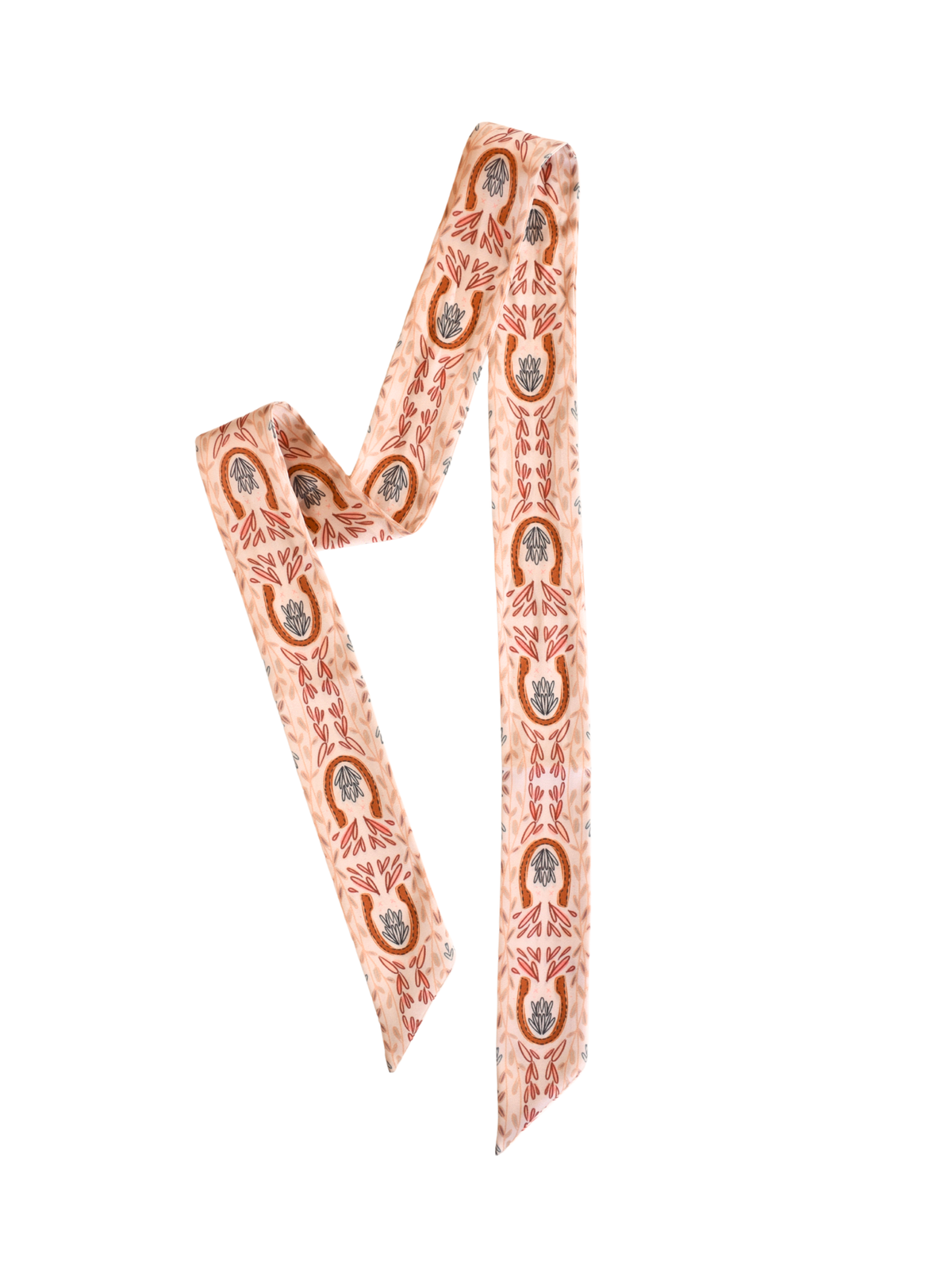 Western Harvest Twilly Scarf in Cream: Floral Western Satin Chiffon Scarf