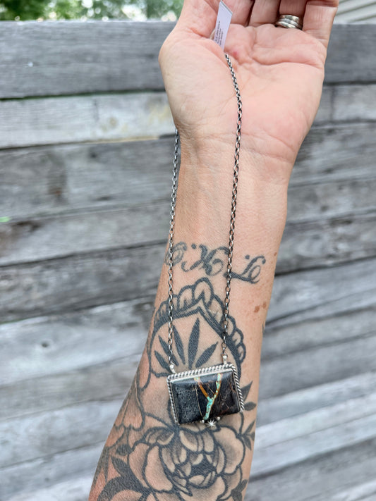 Blackjack Sterling Silver Necklace Native Made By Johnny Dixon