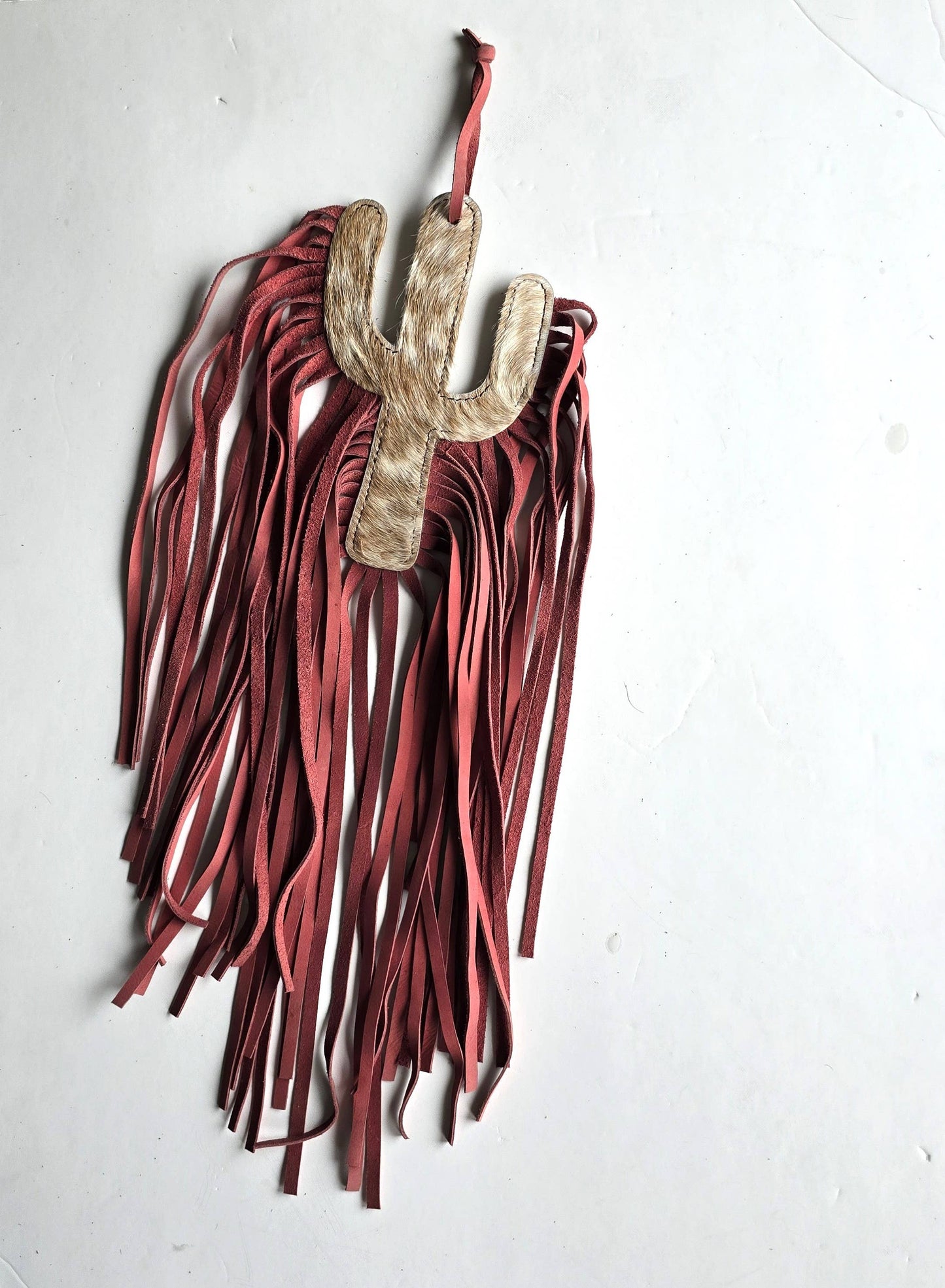 Cowhide Bag Charm - Large Cactus - Leather Fringes, Tassels