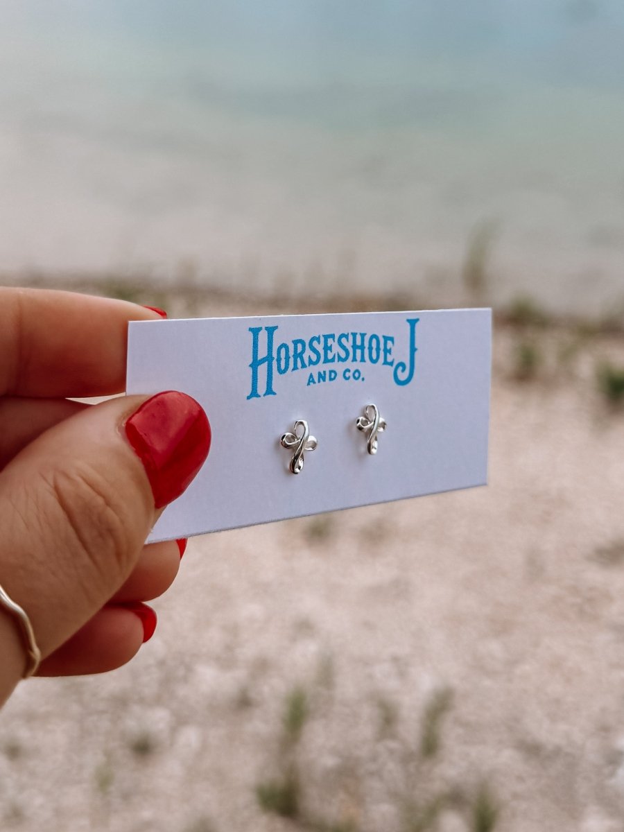 9mm Ribbon Cross Stud Earrings