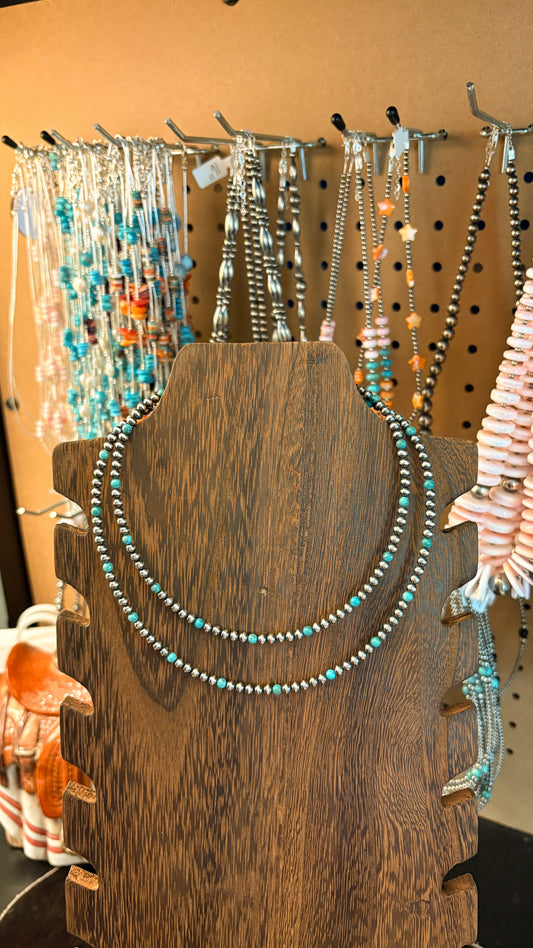 4MM TURQUOISE & STERLING SILVER PEARL NECKLACE