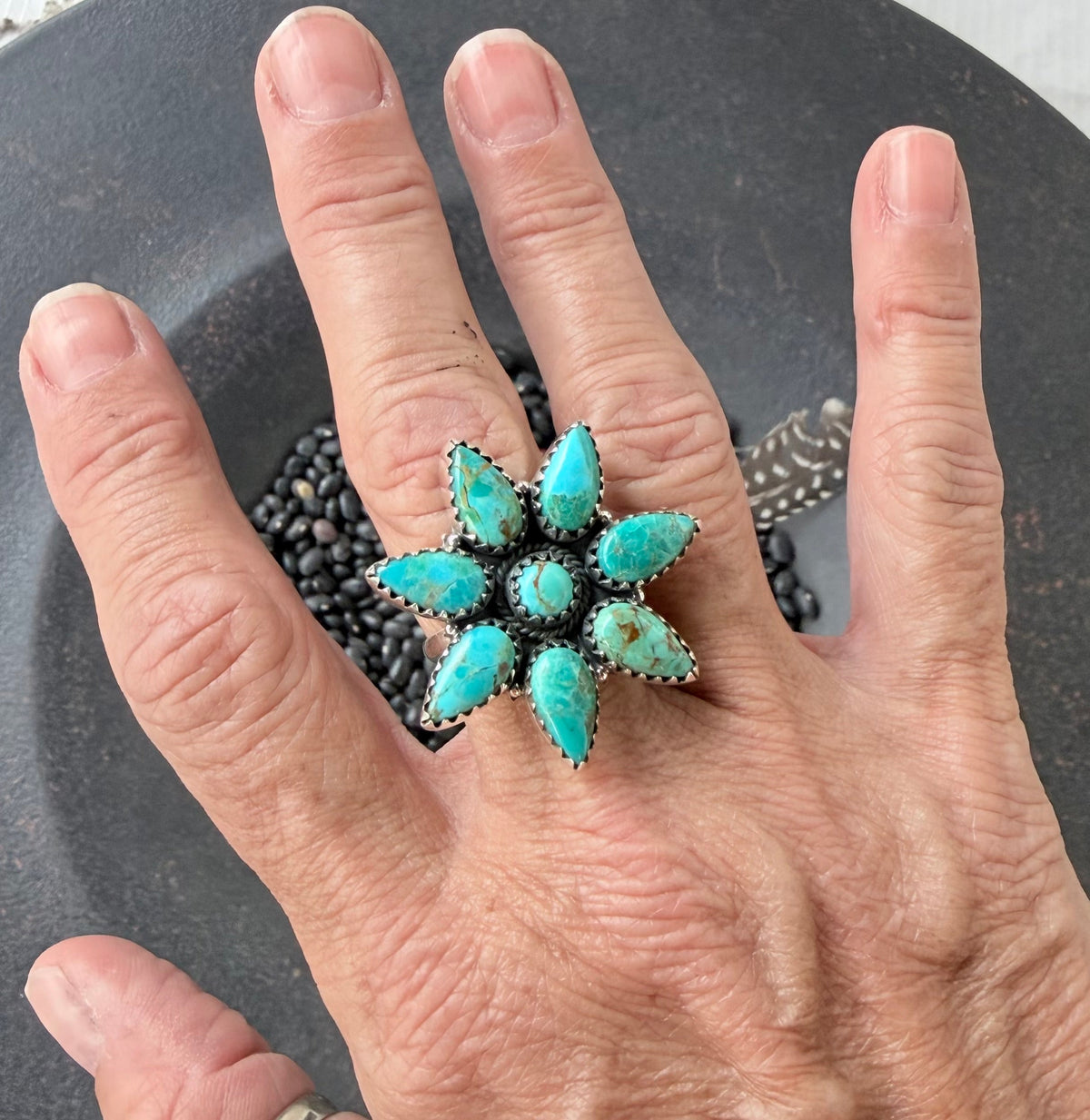 Kingman Turquoise Flower Cluster Ring