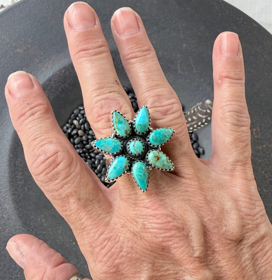 Kingman Turquoise Flower Cluster Ring