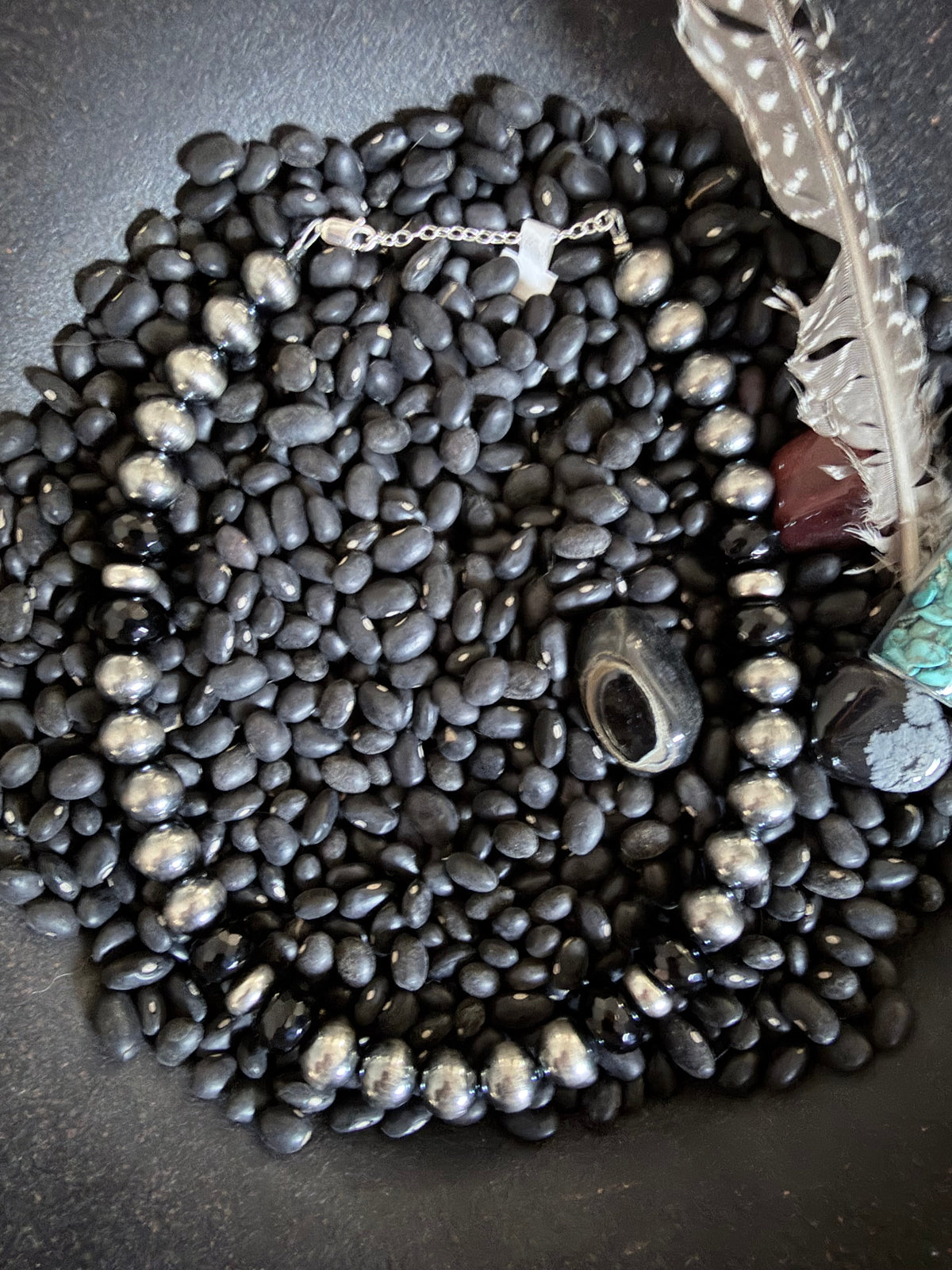 Black Onyx and Sterling Pearl Choker 14”