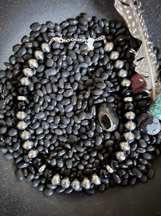 Black Onyx and Sterling Pearl Choker 14”