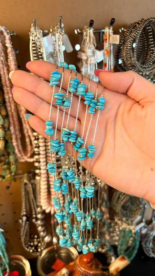 LIQUID SILVER TURQUOISE CHIP NECKLACE