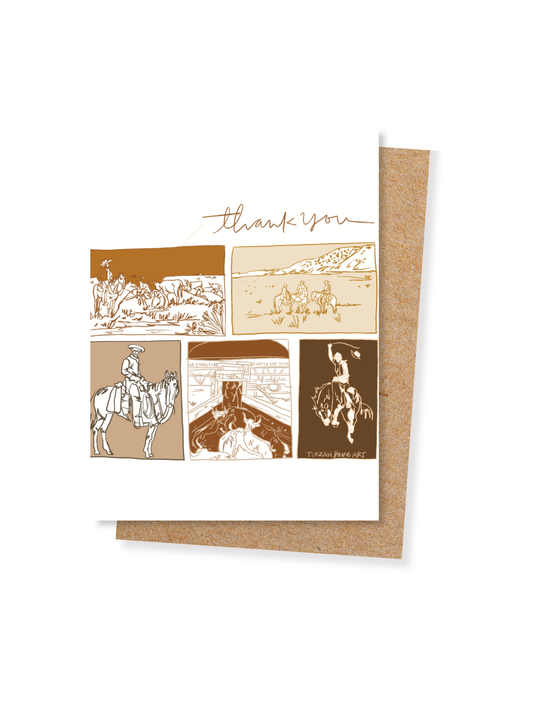 Vintage Western Ranching Sketches Thank You Card Single Card