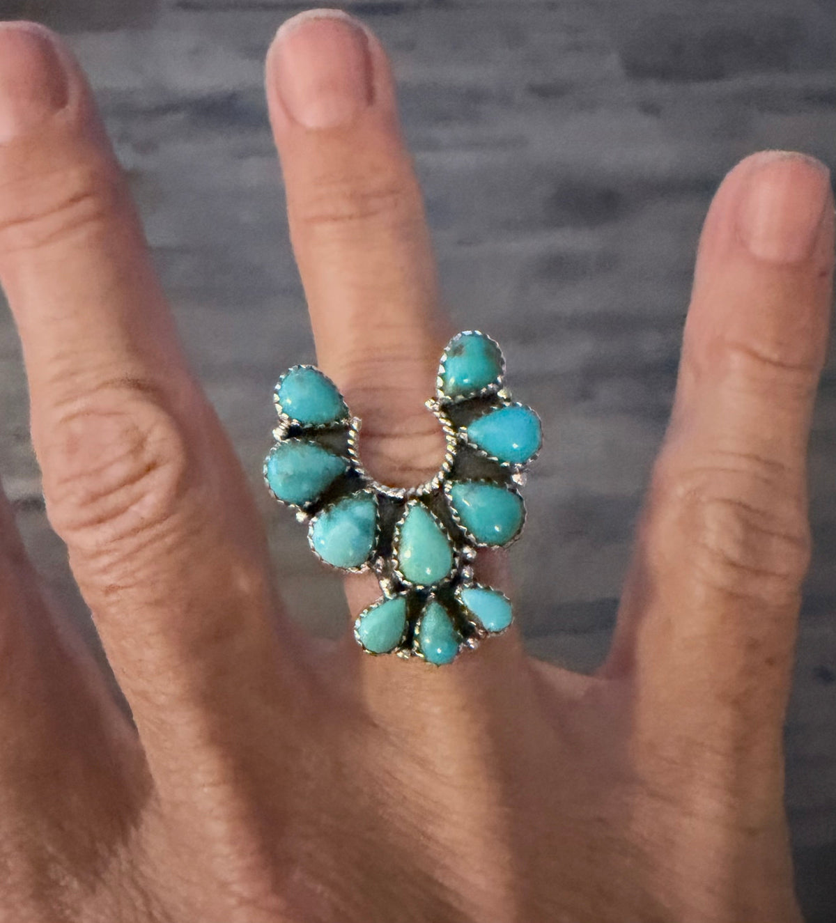 Kingman Turquoise Naja Ring with Sterling Silver Adjustable Band