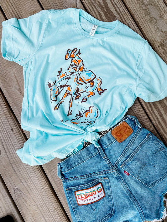 Multi-Color Bronc Tee (Light Blue)