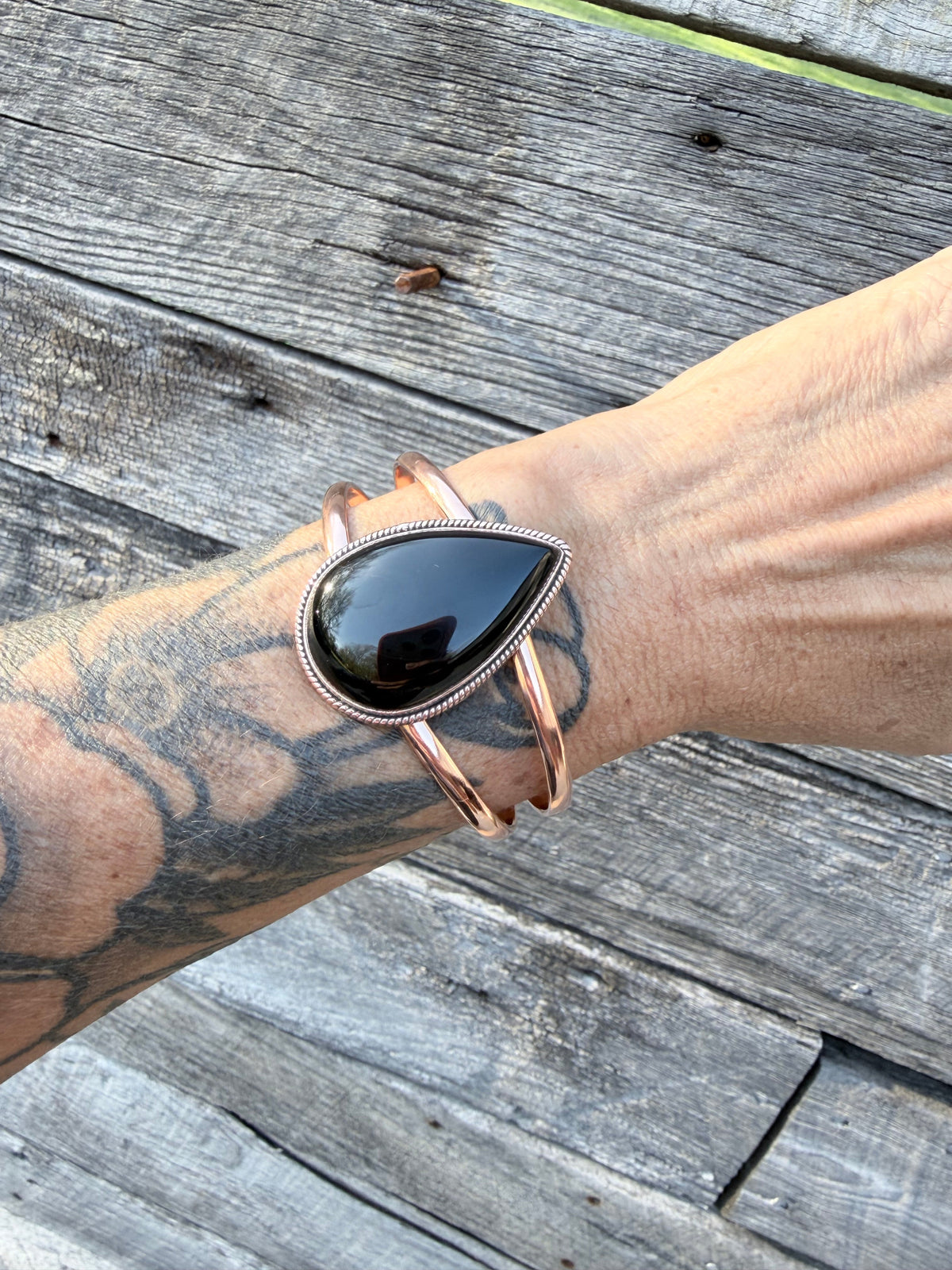 Black Onyx and Copper Cuff Bracelet