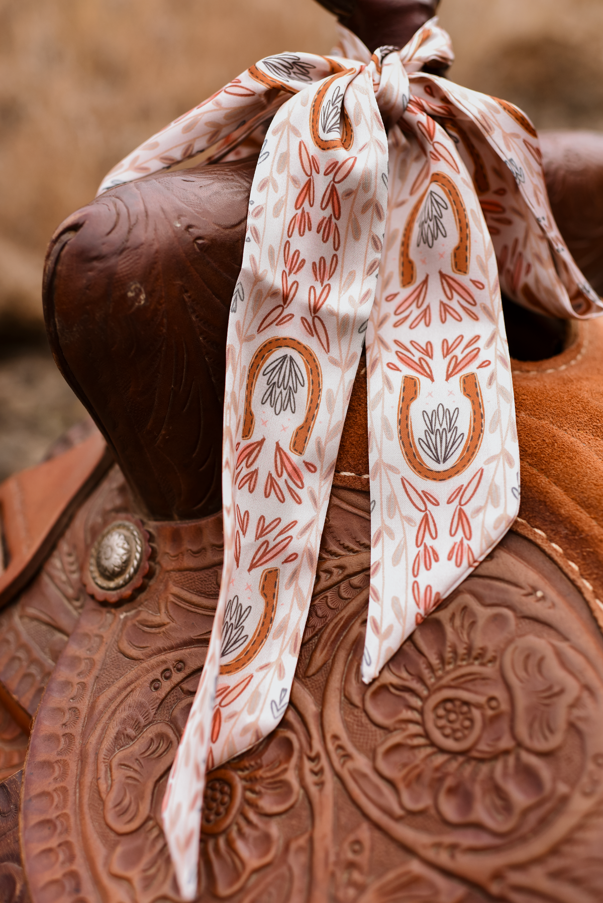 Western Harvest Twilly Scarf in Cream: Floral Western Satin Chiffon Scarf