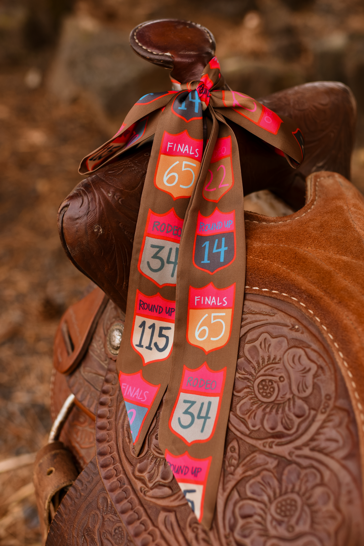Rodeo Back Numbers Twilly Scarf: Western Rodeo Satin Chiffon Hair & Neck Scarf