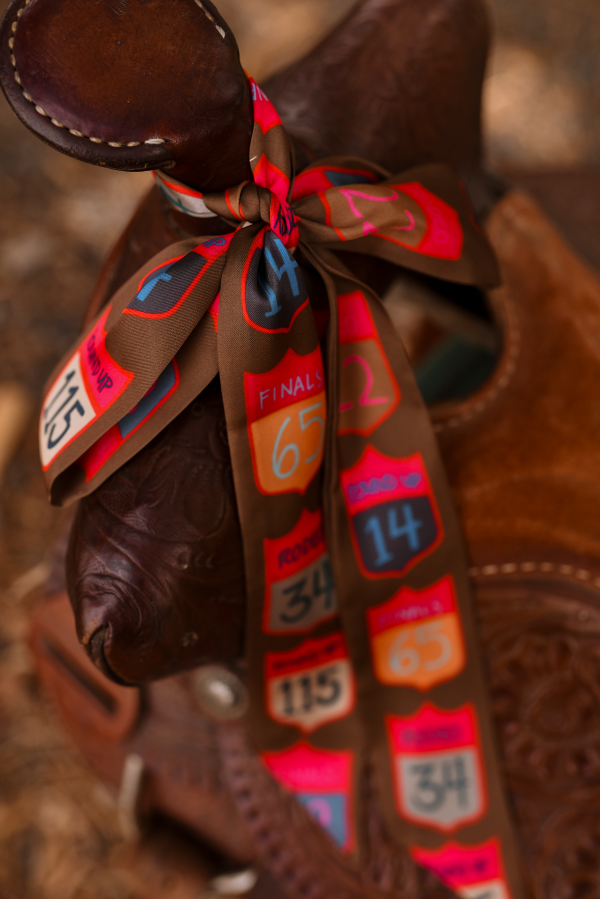 Rodeo Back Numbers Twilly Scarf: Western Rodeo Satin Chiffon Hair & Neck Scarf