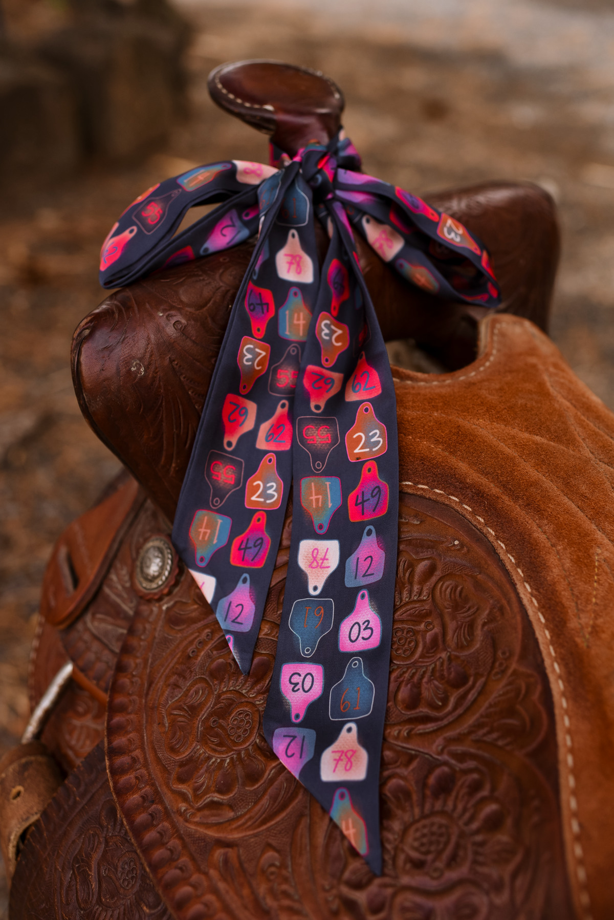 Cattle Tags Twilly Scarf: Western Ranch Satin Chiffon Hair & Neck Scarf