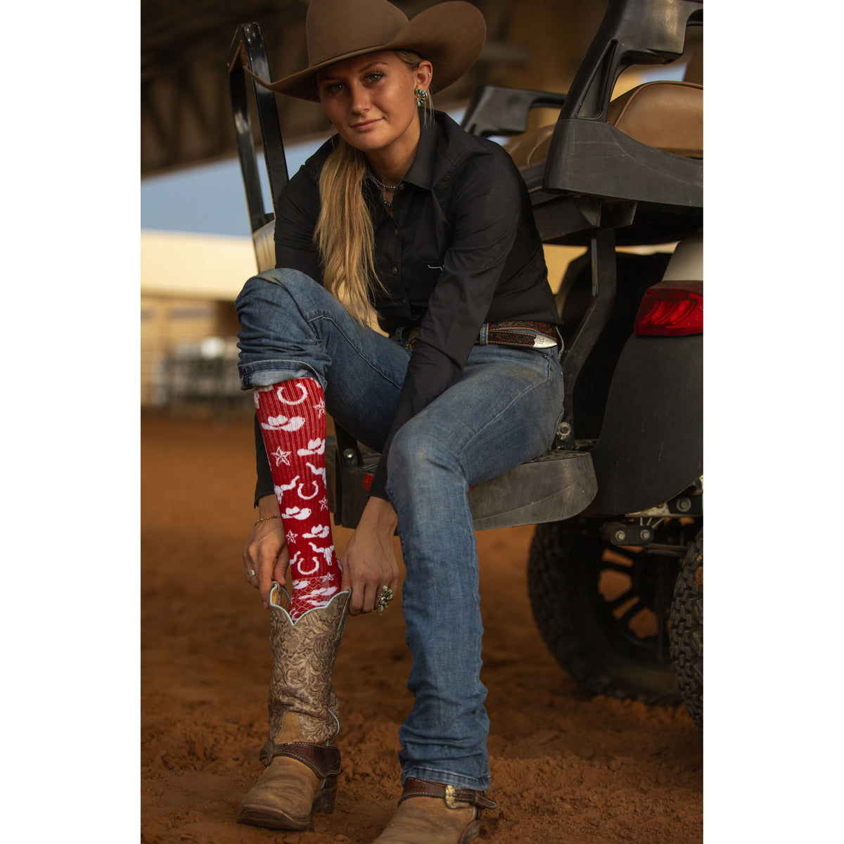 Get Western Red/ Navy Performance Boot Socks