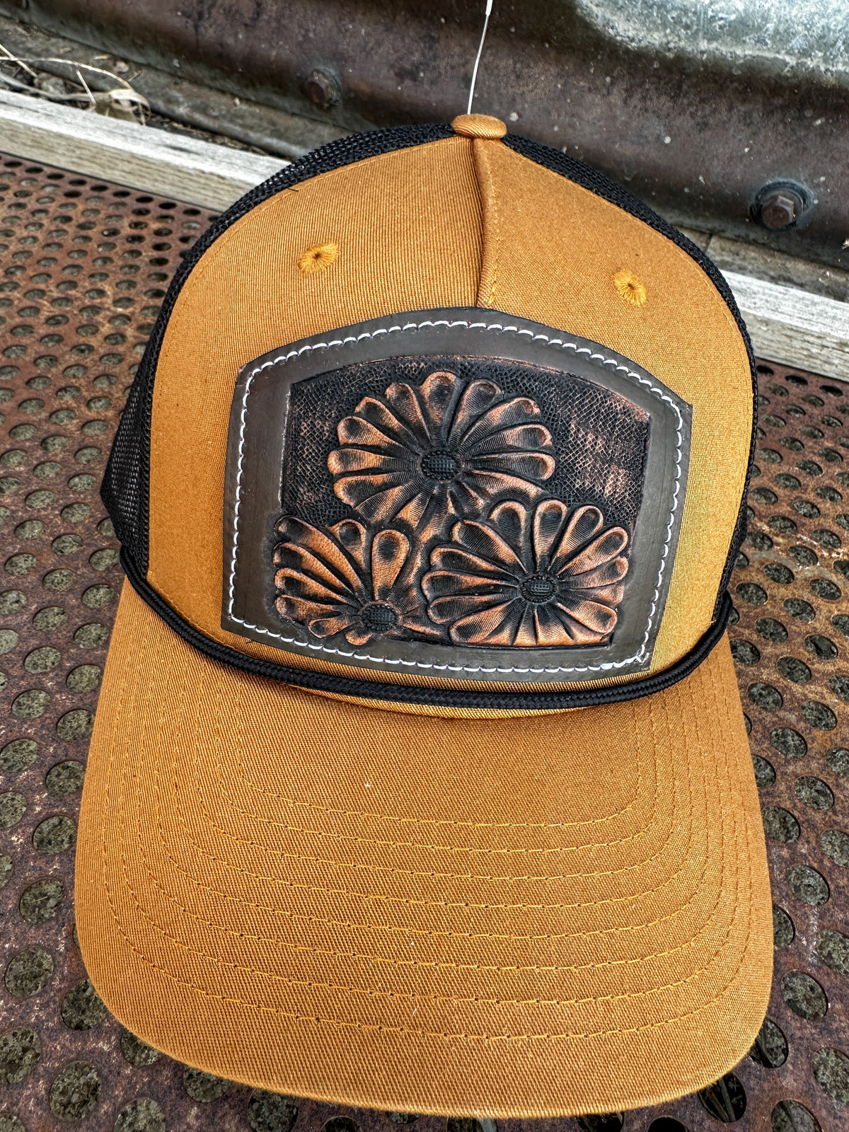 Hand tooled Cowboy Floral Sun Cap