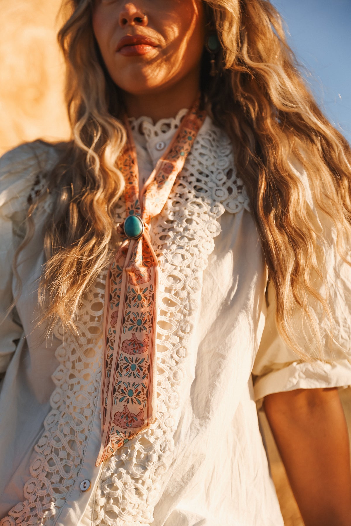 Blooming Bison Twilly Scarf: Western Satin Chiffon Hair & Neck Scarf