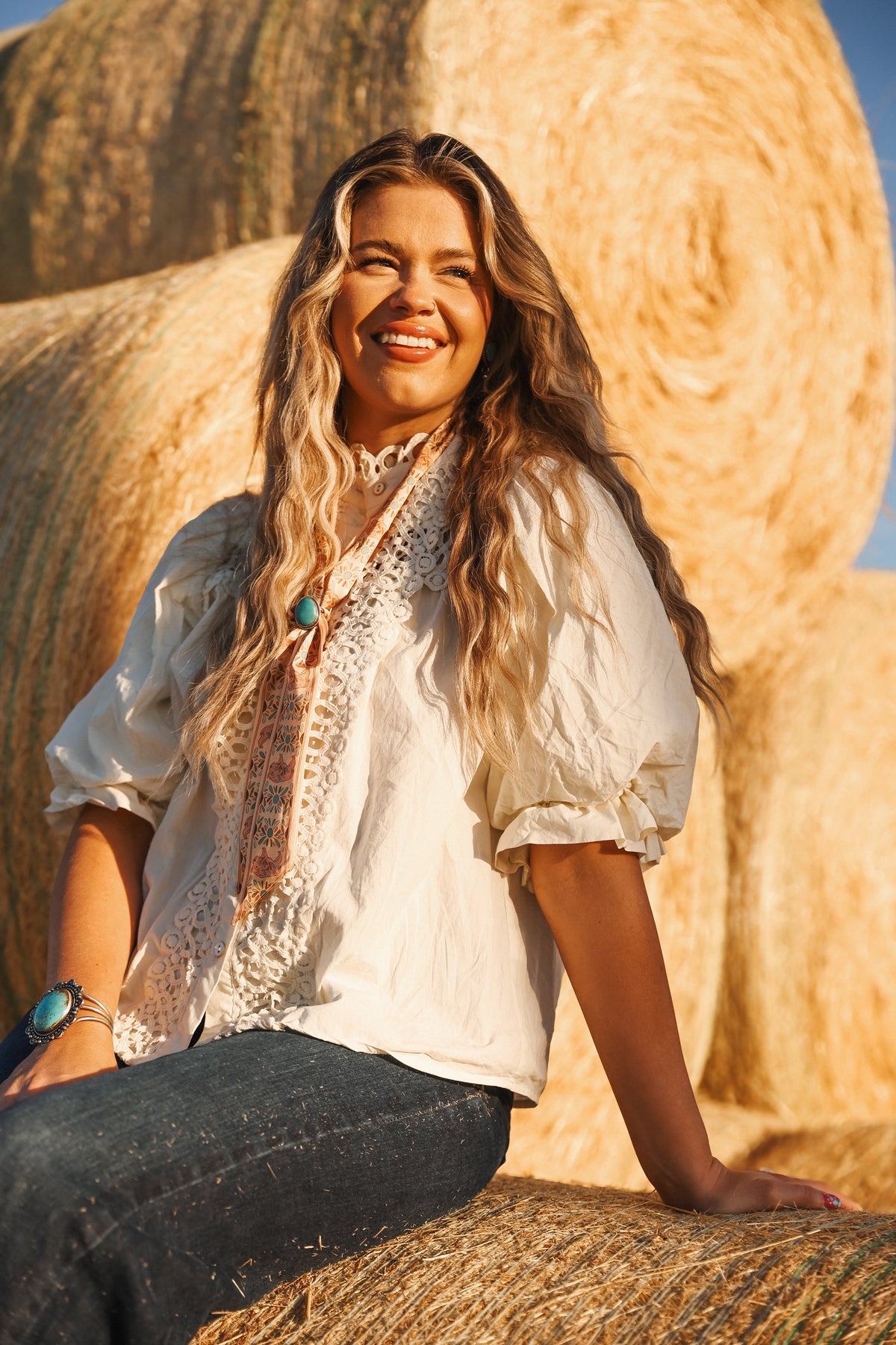 Blooming Bison Twilly Scarf: Western Satin Chiffon Hair & Neck Scarf