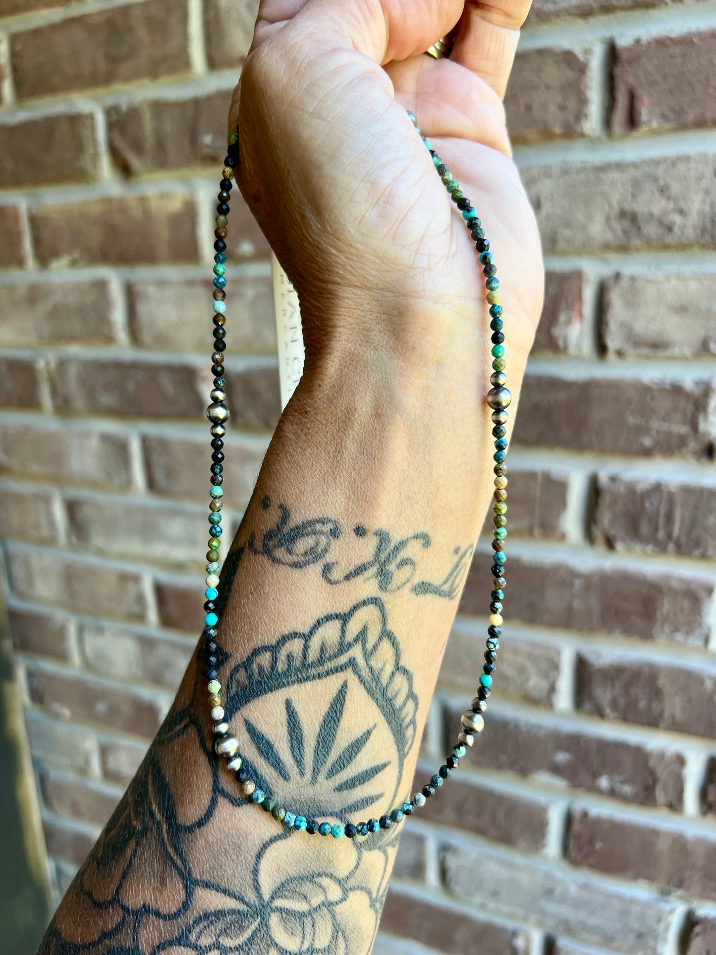 18” Turquoise Ombré and Sterling Pearl Necklace