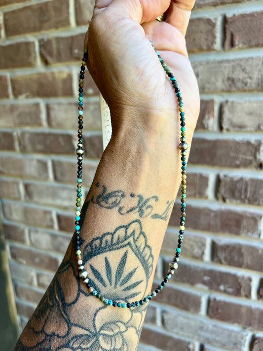 18” Turquoise Ombré and Sterling Pearl Necklace