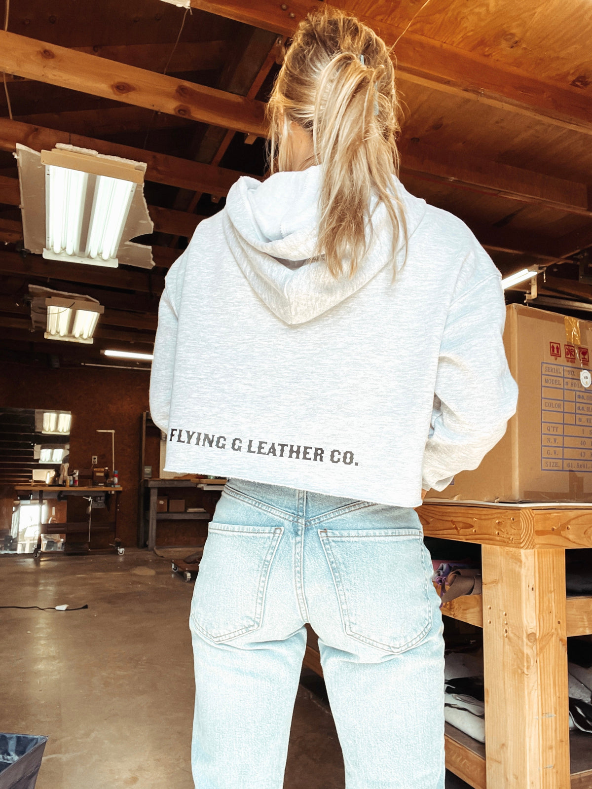 Ranch Pony Sketch Cropped Hoodie (Gray)
